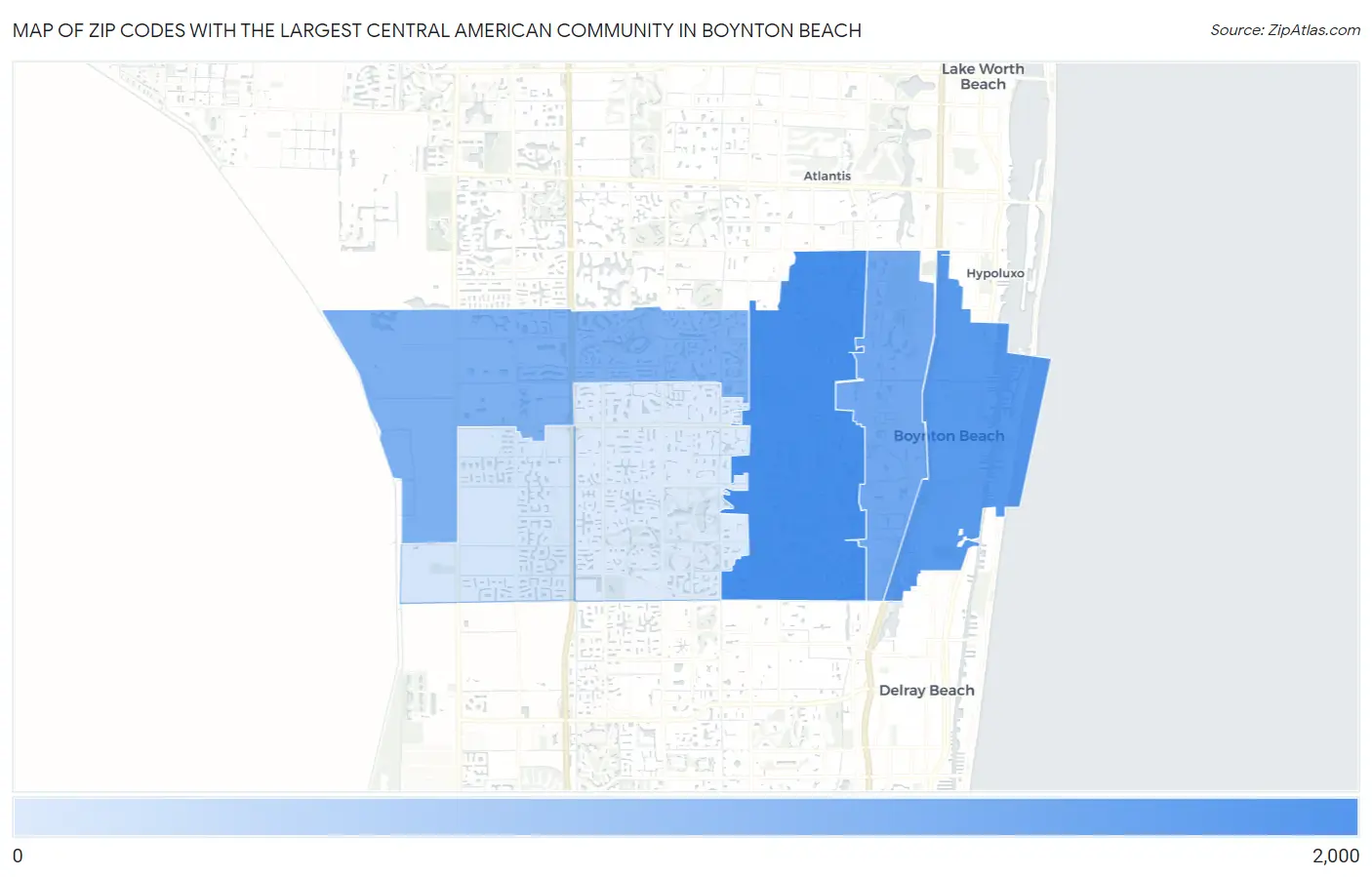 Zip Codes with the Largest Central American Community in Boynton Beach Map