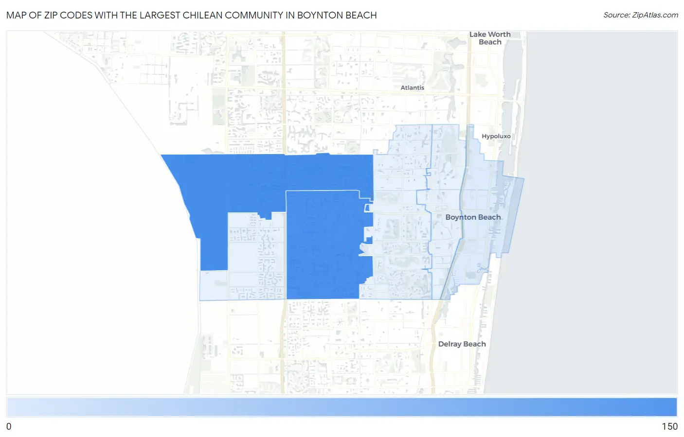 Zip Codes with the Largest Chilean Community in Boynton Beach Map