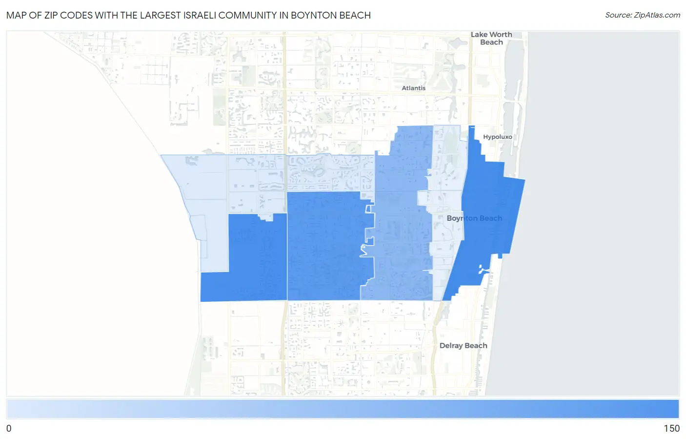Zip Codes with the Largest Israeli Community in Boynton Beach Map