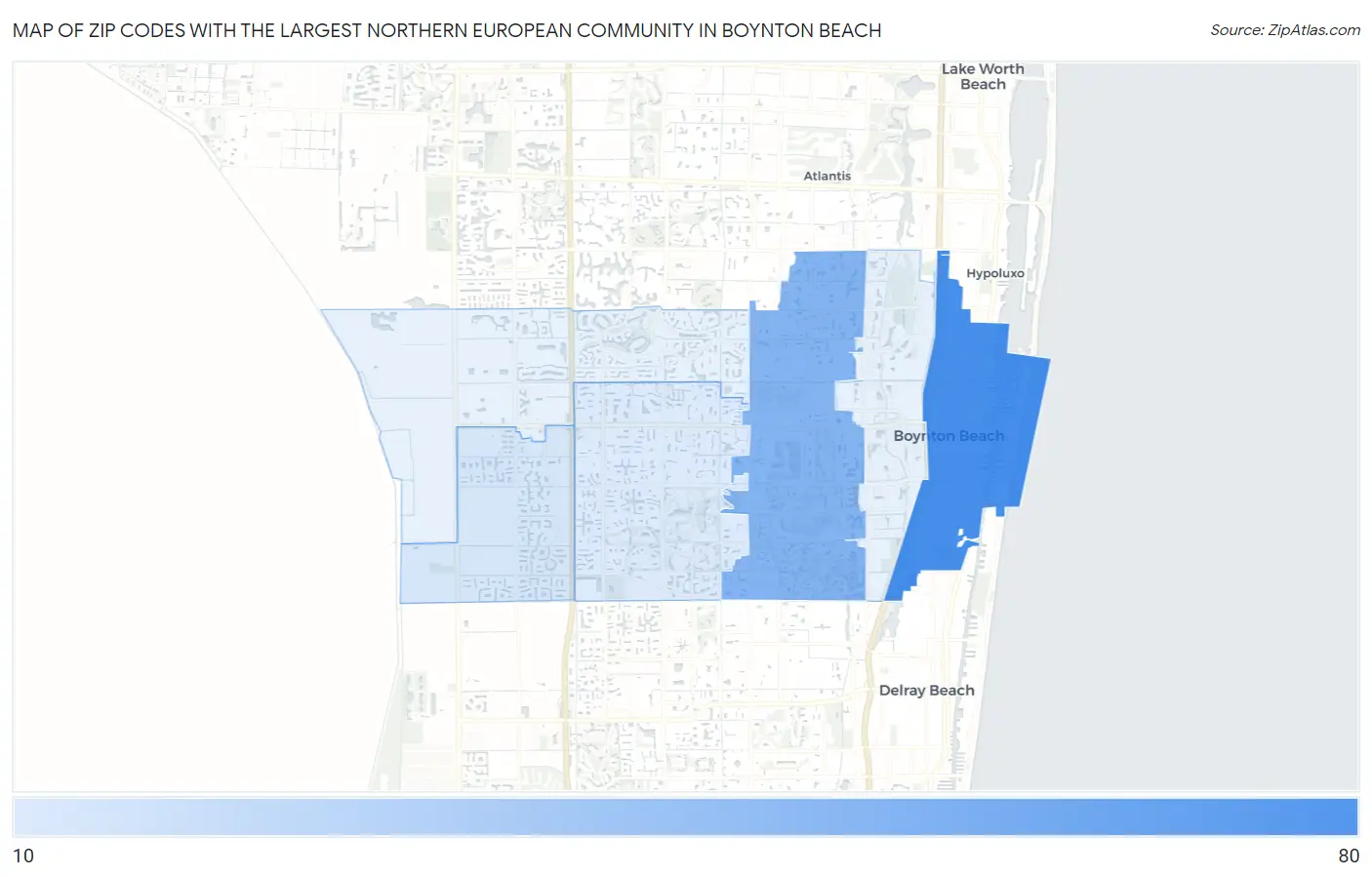 Zip Codes with the Largest Northern European Community in Boynton Beach Map