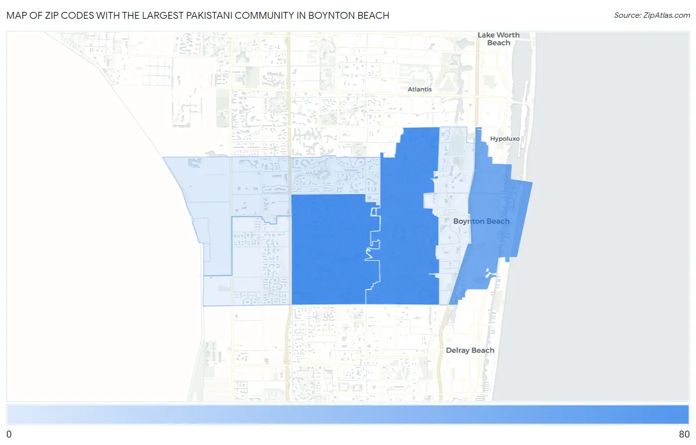 Zip Codes with the Largest Pakistani Community in Boynton Beach Map