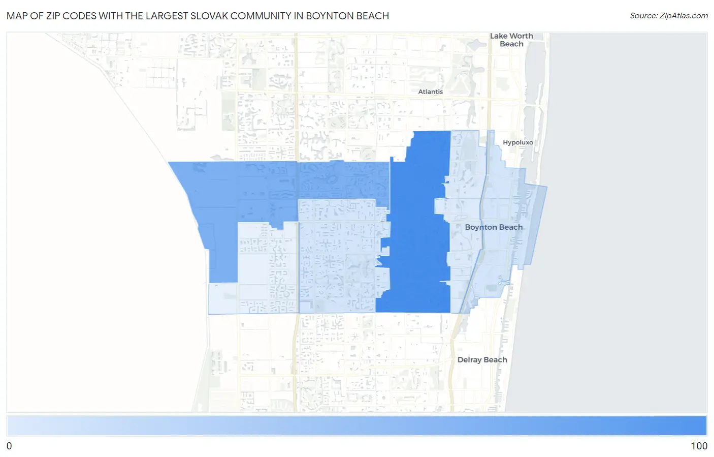 Zip Codes with the Largest Slovak Community in Boynton Beach Map