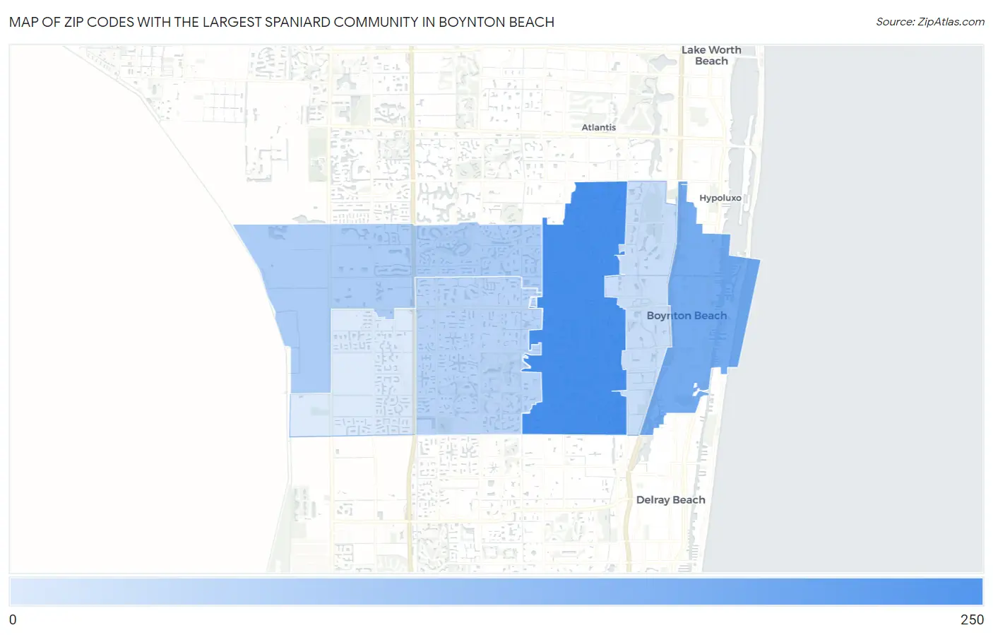 Zip Codes with the Largest Spaniard Community in Boynton Beach Map