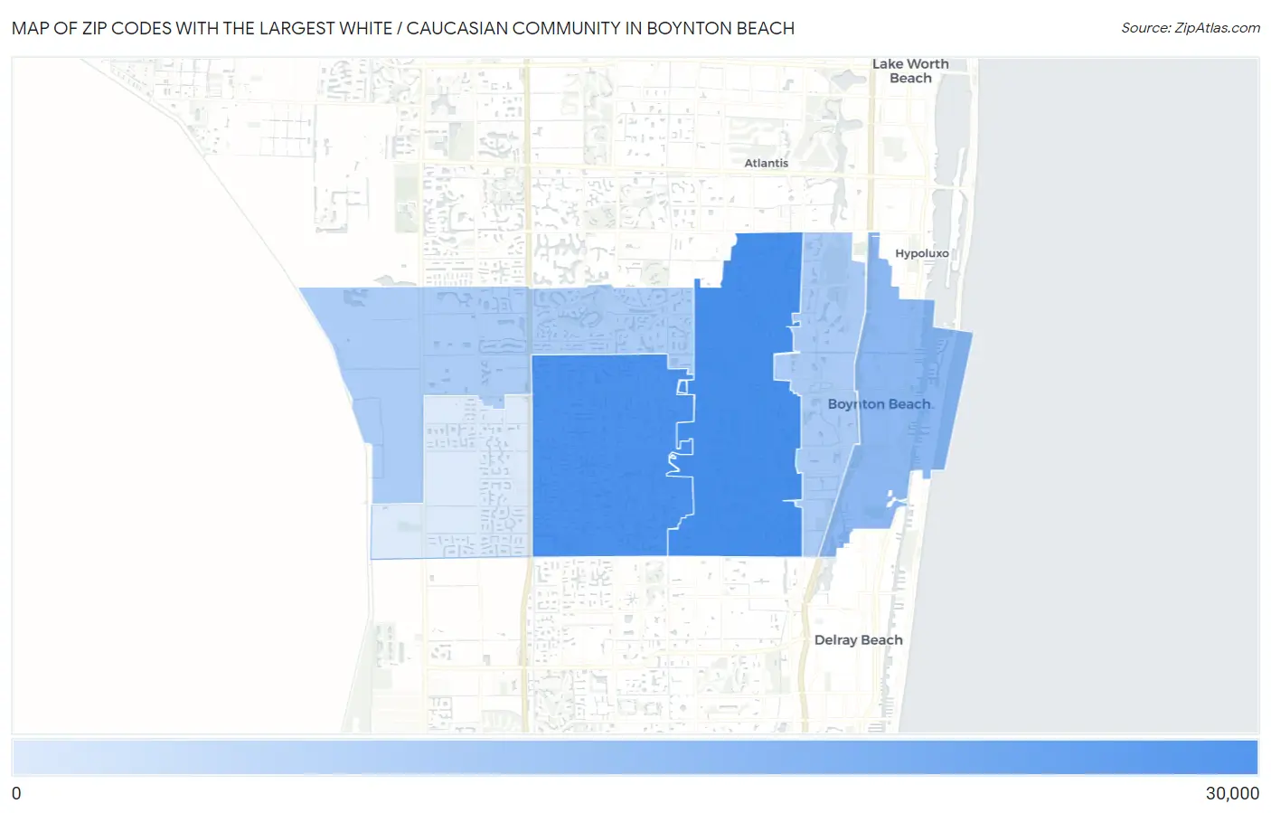 Zip Codes with the Largest White / Caucasian Community in Boynton Beach Map