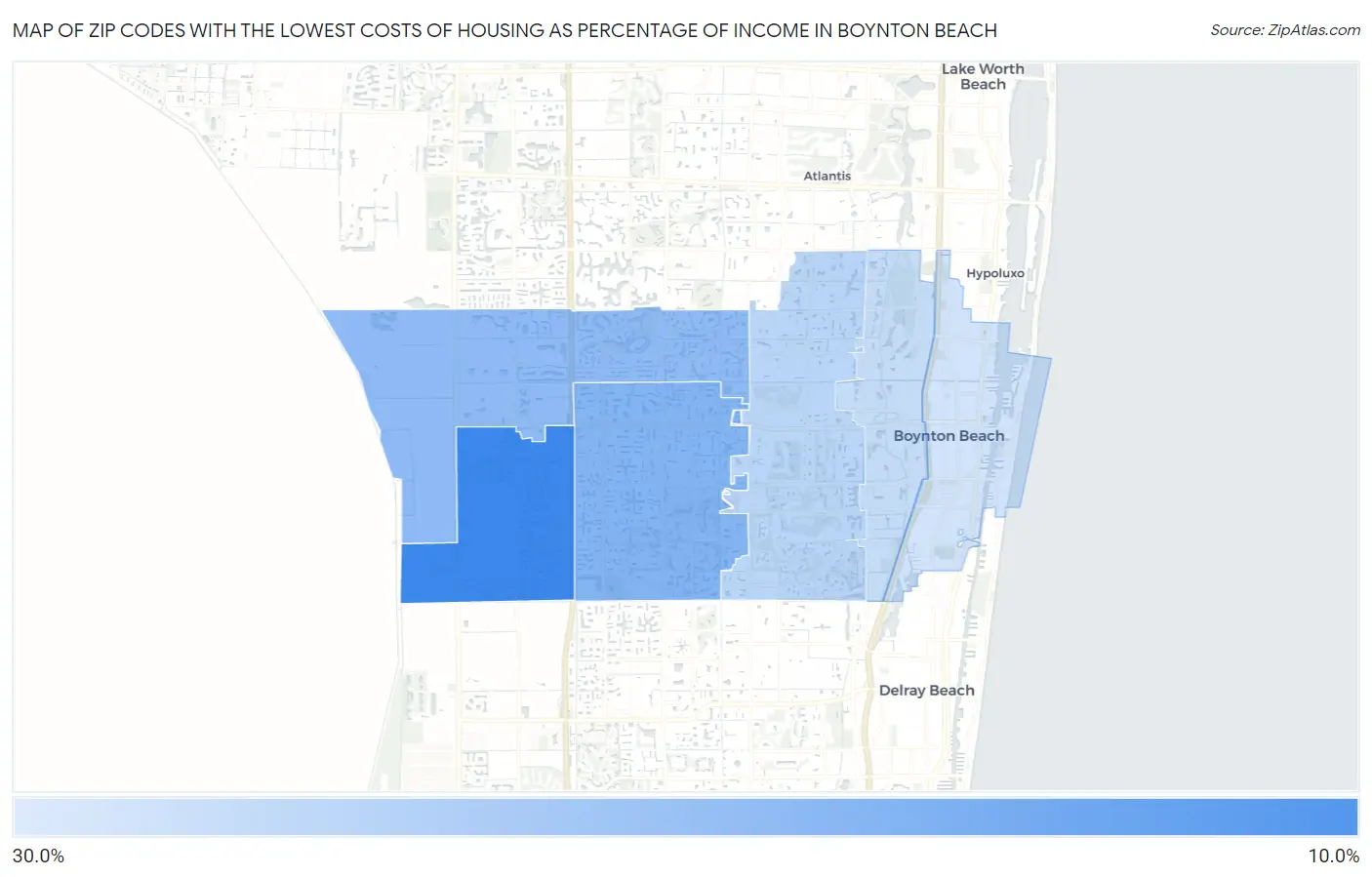 Zip Codes with the Lowest Costs of Housing as Percentage of Income in Boynton Beach Map
