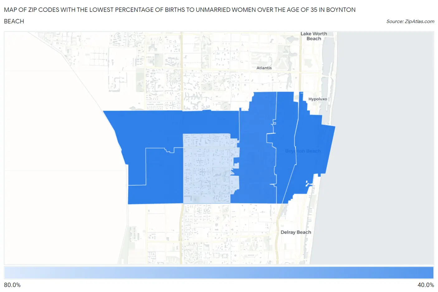 Zip Codes with the Lowest Percentage of Births to Unmarried Women over the Age of 35 in Boynton Beach Map