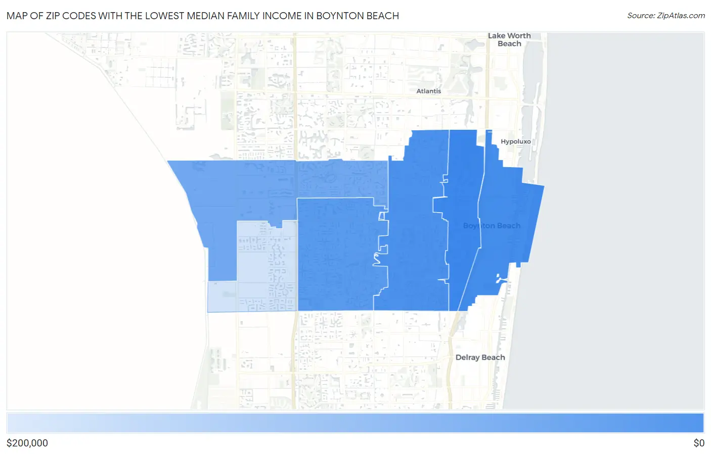 Zip Codes with the Lowest Median Family Income in Boynton Beach Map