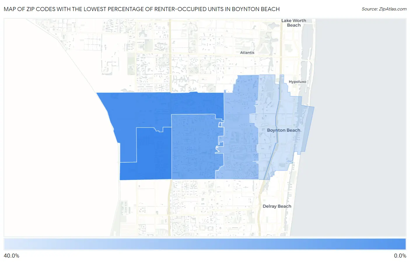 Zip Codes with the Lowest Percentage of Renter-Occupied Units in Boynton Beach Map