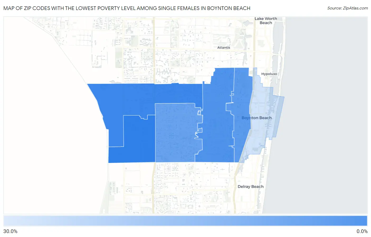 Zip Codes with the Lowest Poverty Level Among Single Females in Boynton Beach Map