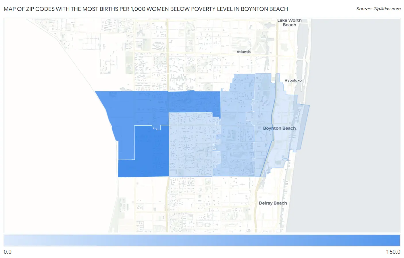 Zip Codes with the Most Births per 1,000 Women Below Poverty Level in Boynton Beach Map