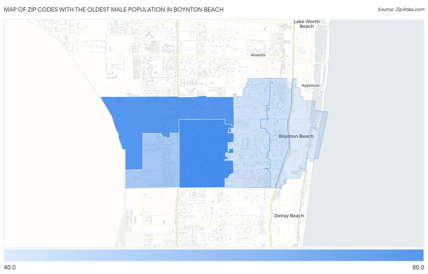 Zip Codes with the Oldest Male Population in Boynton Beach Map