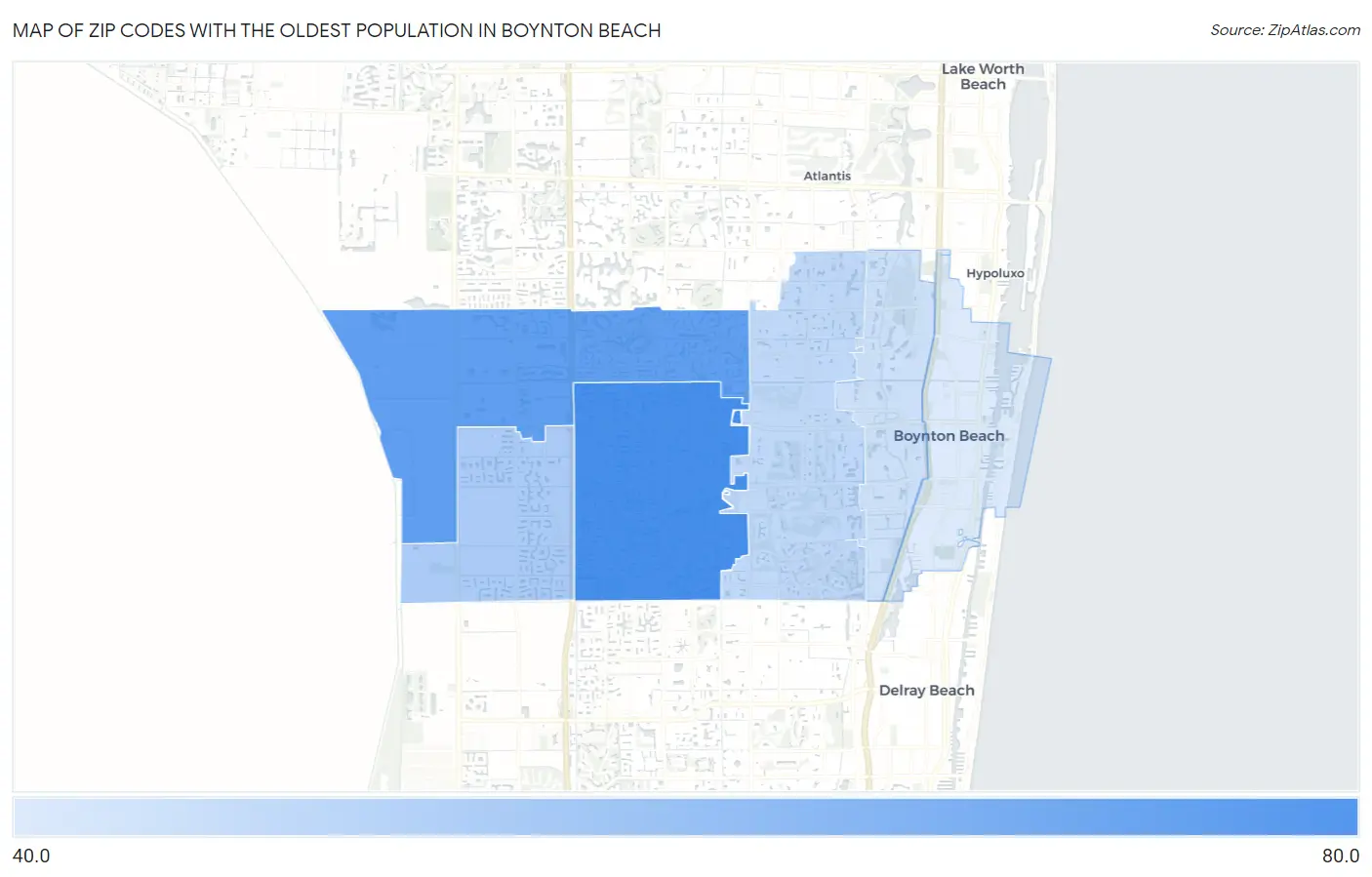 Zip Codes with the Oldest Population in Boynton Beach Map