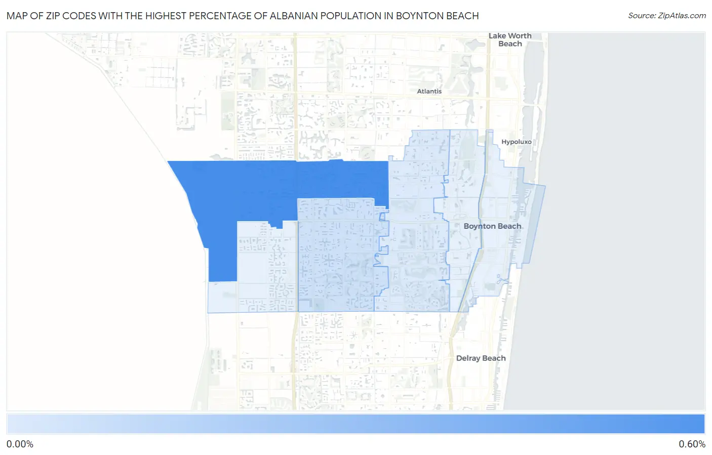 Zip Codes with the Highest Percentage of Albanian Population in Boynton Beach Map