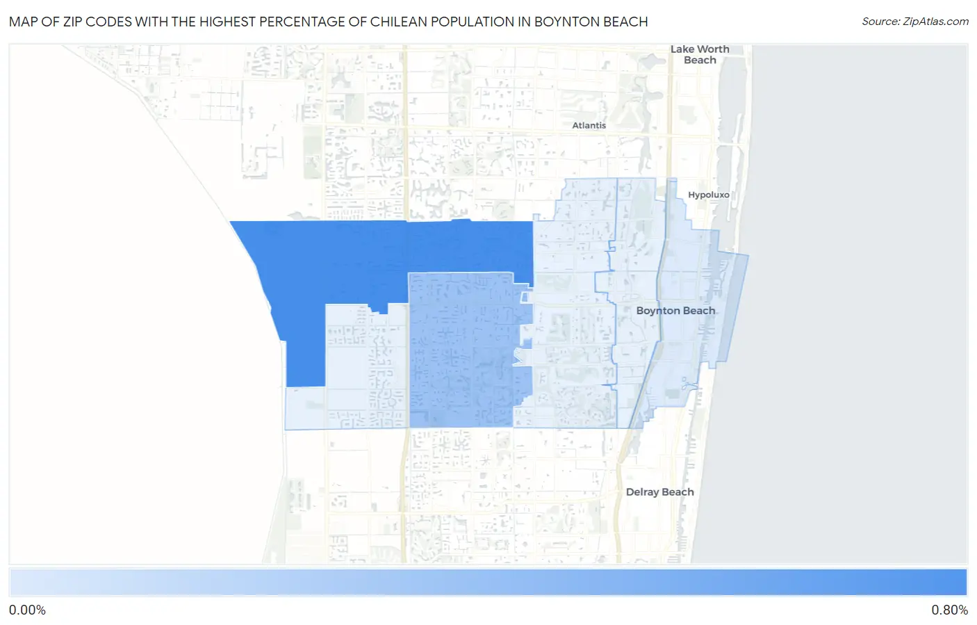 Zip Codes with the Highest Percentage of Chilean Population in Boynton Beach Map
