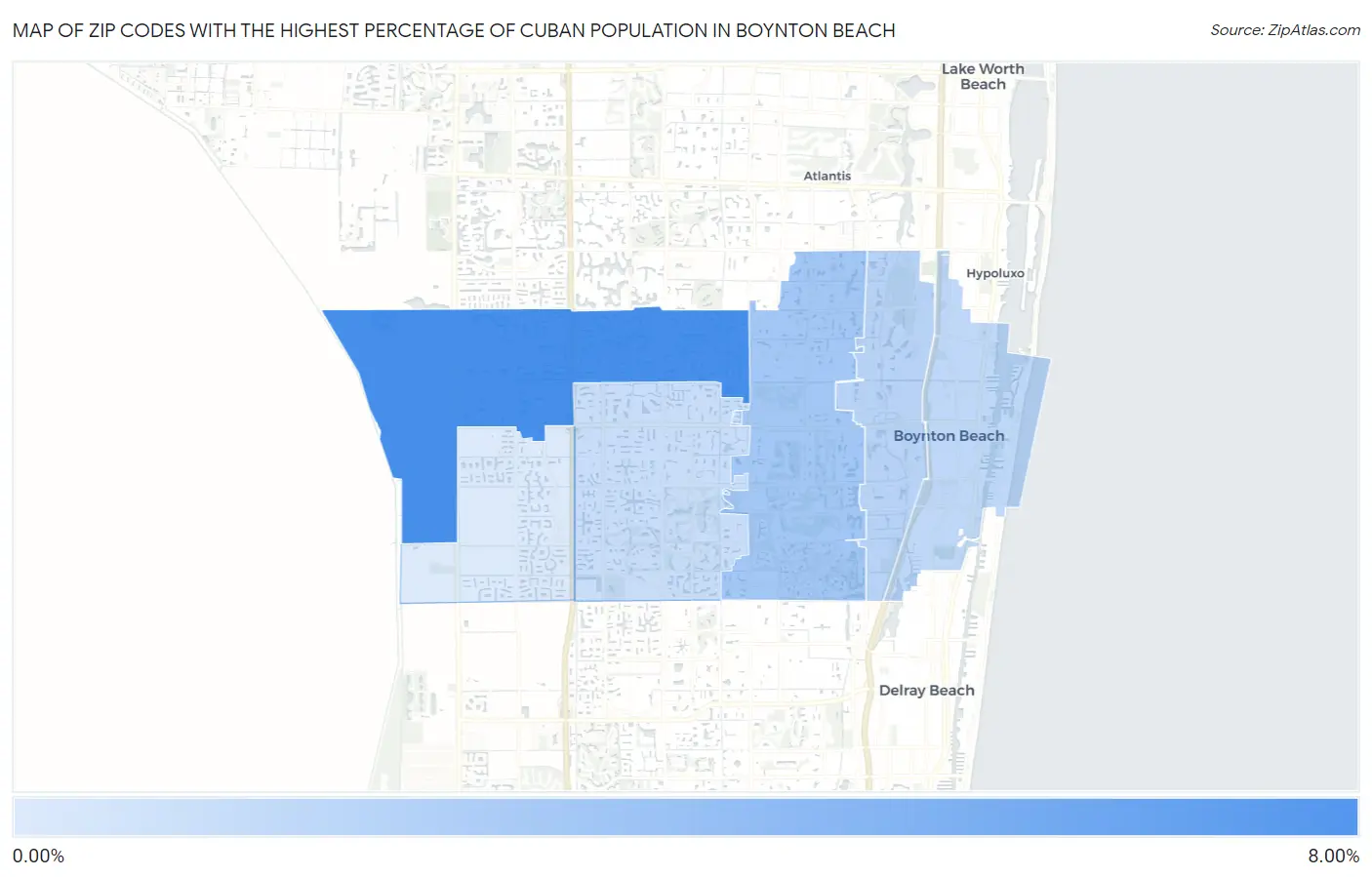 Zip Codes with the Highest Percentage of Cuban Population in Boynton Beach Map