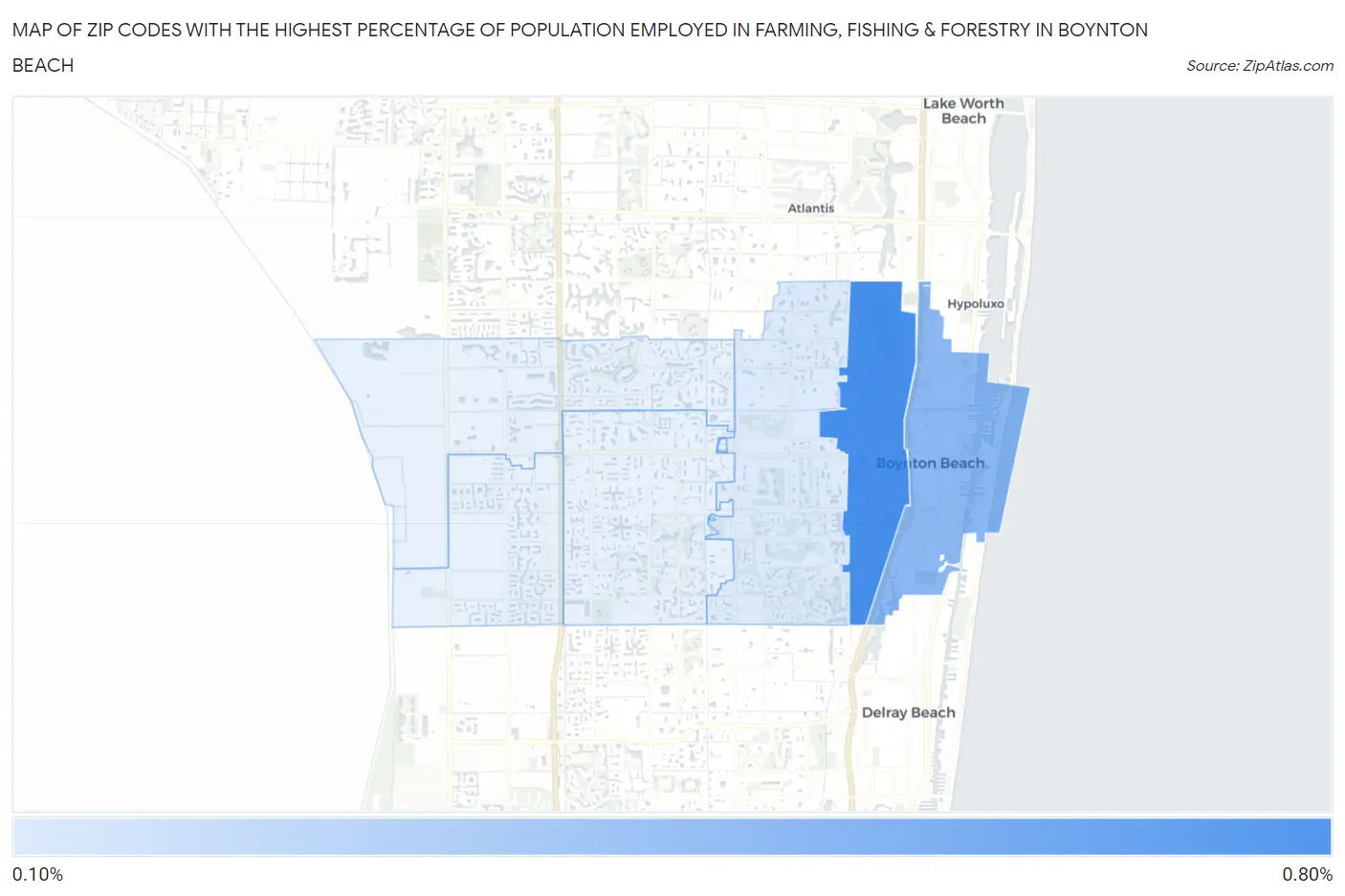 Zip Codes with the Highest Percentage of Population Employed in Farming, Fishing & Forestry in Boynton Beach Map