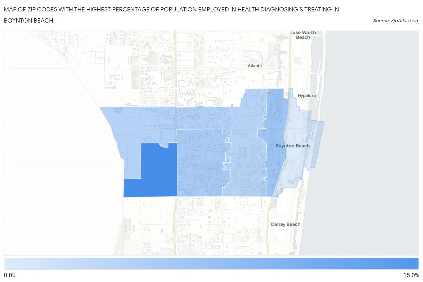 Zip Codes with the Highest Percentage of Population Employed in Health Diagnosing & Treating in Boynton Beach Map
