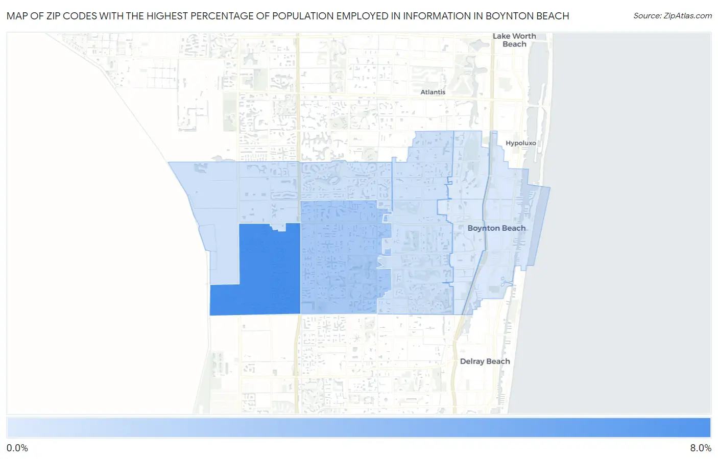 Zip Codes with the Highest Percentage of Population Employed in Information in Boynton Beach Map