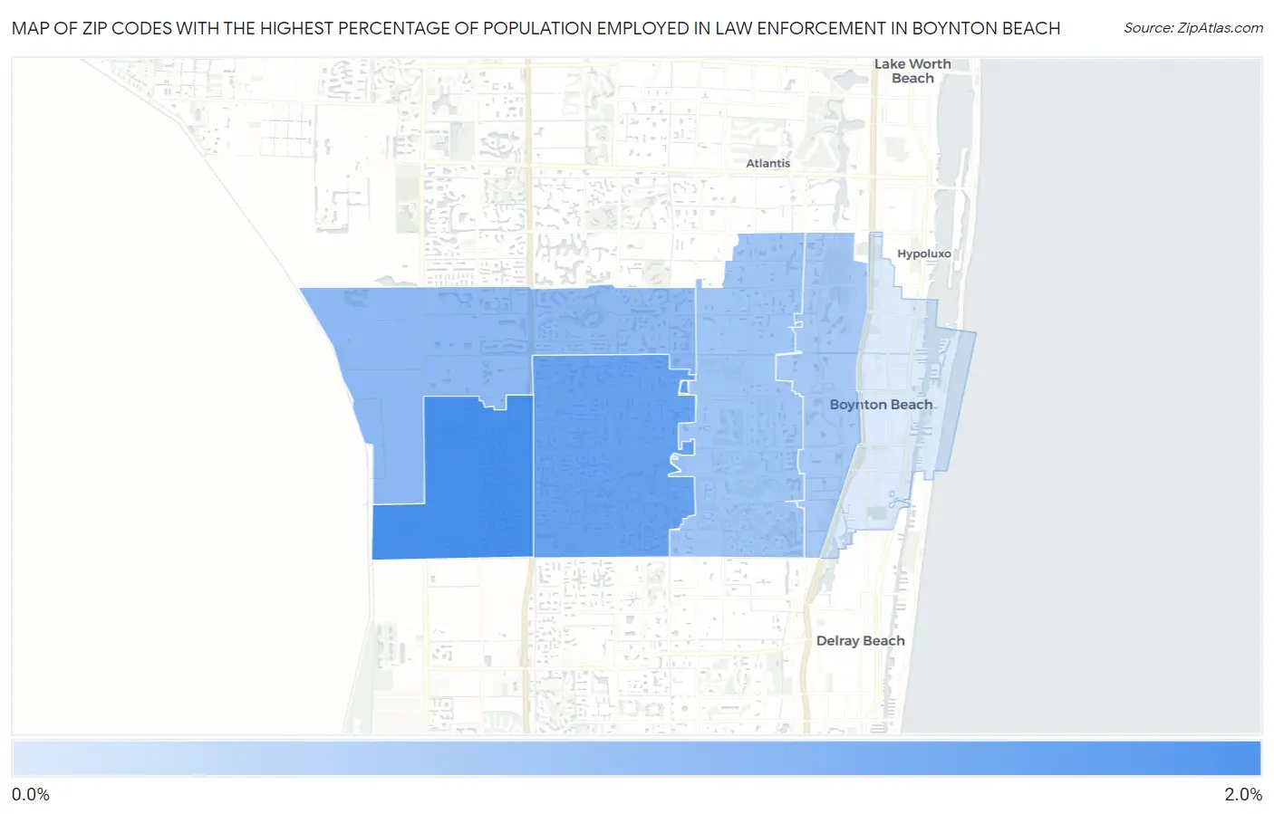 Zip Codes with the Highest Percentage of Population Employed in Law Enforcement in Boynton Beach Map