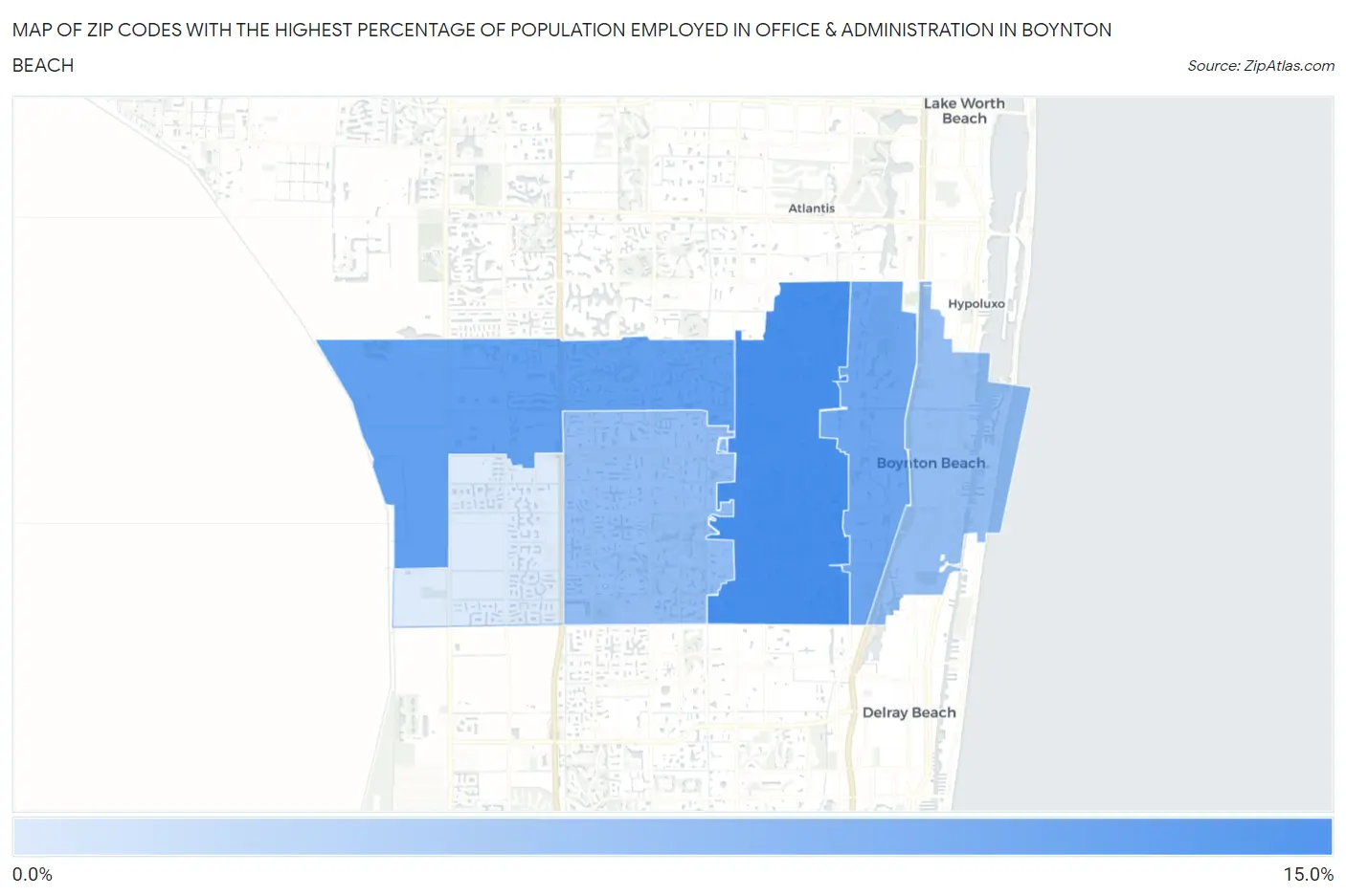 Zip Codes with the Highest Percentage of Population Employed in Office & Administration in Boynton Beach Map