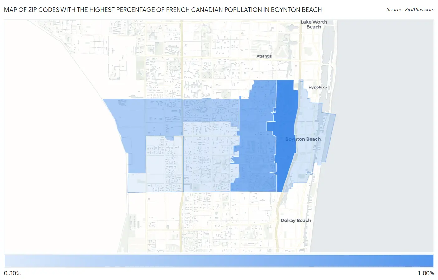 Zip Codes with the Highest Percentage of French Canadian Population in Boynton Beach Map