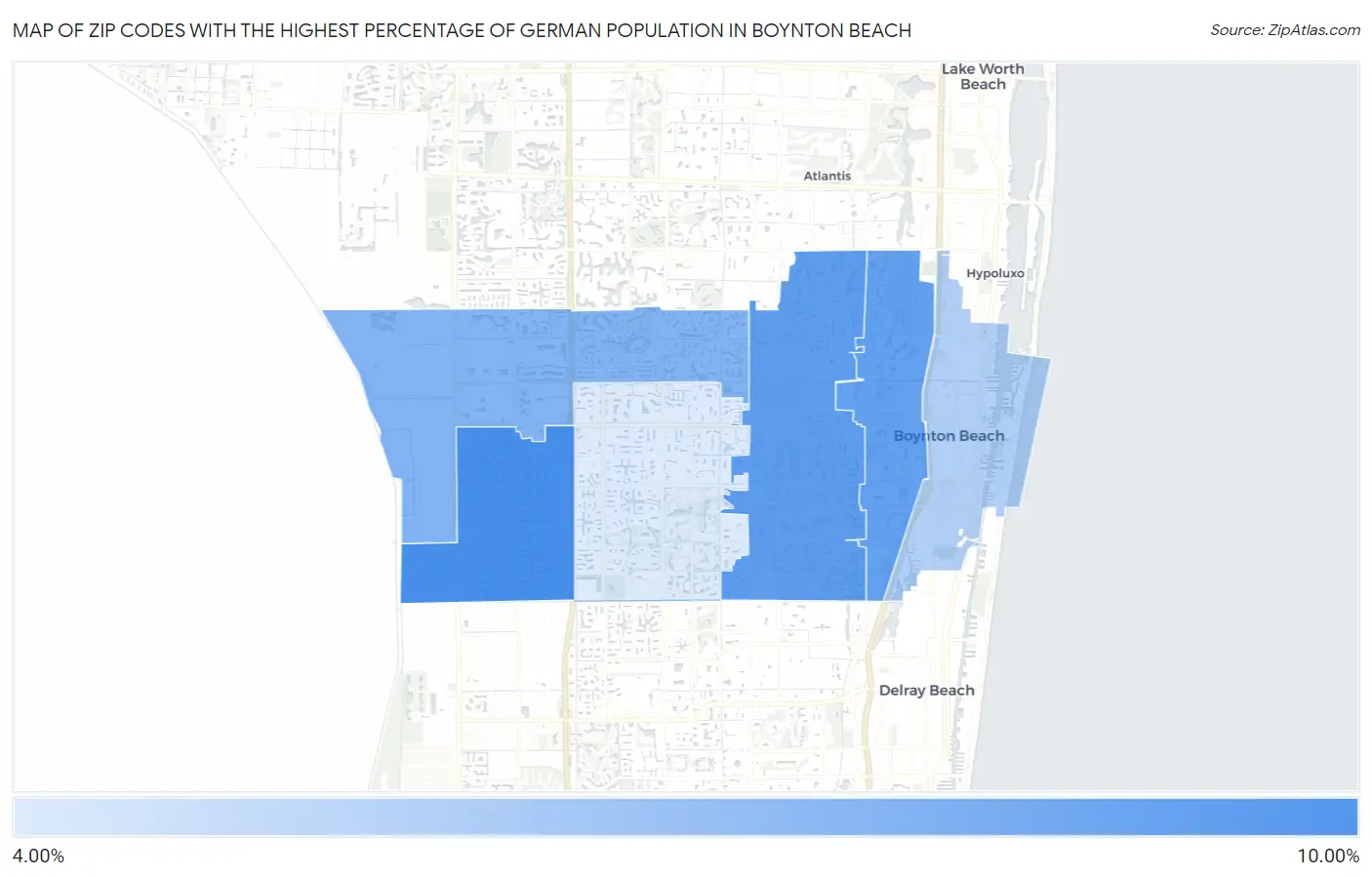 Zip Codes with the Highest Percentage of German Population in Boynton Beach Map