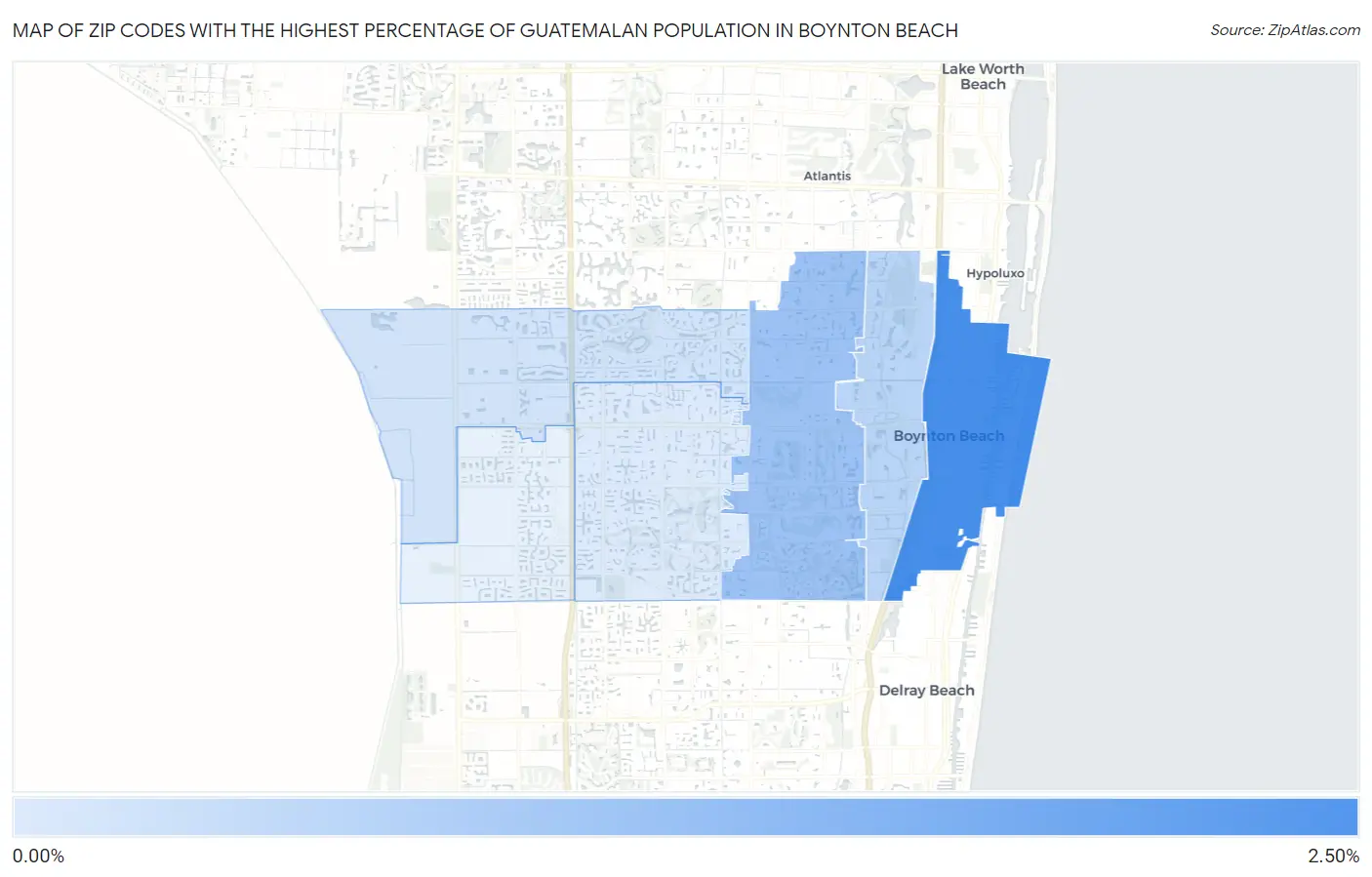 Zip Codes with the Highest Percentage of Guatemalan Population in Boynton Beach Map