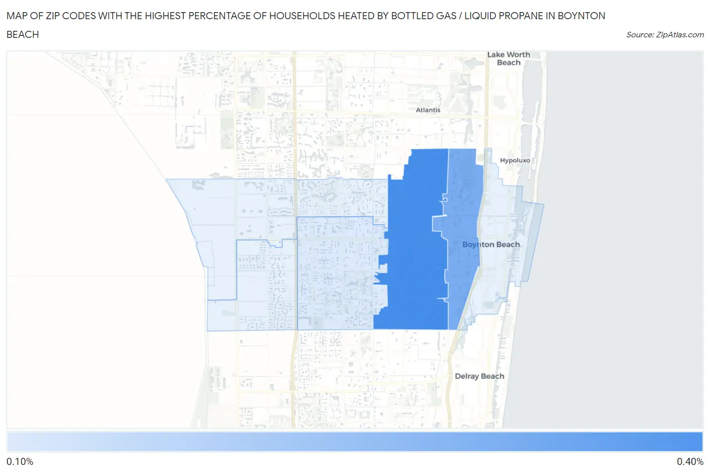 Zip Codes with the Highest Percentage of Households Heated by Bottled Gas / Liquid Propane in Boynton Beach Map