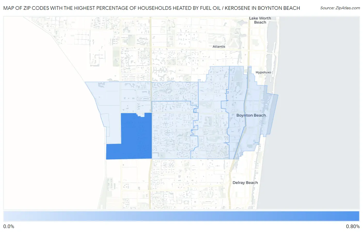 Zip Codes with the Highest Percentage of Households Heated by Fuel Oil / Kerosene in Boynton Beach Map