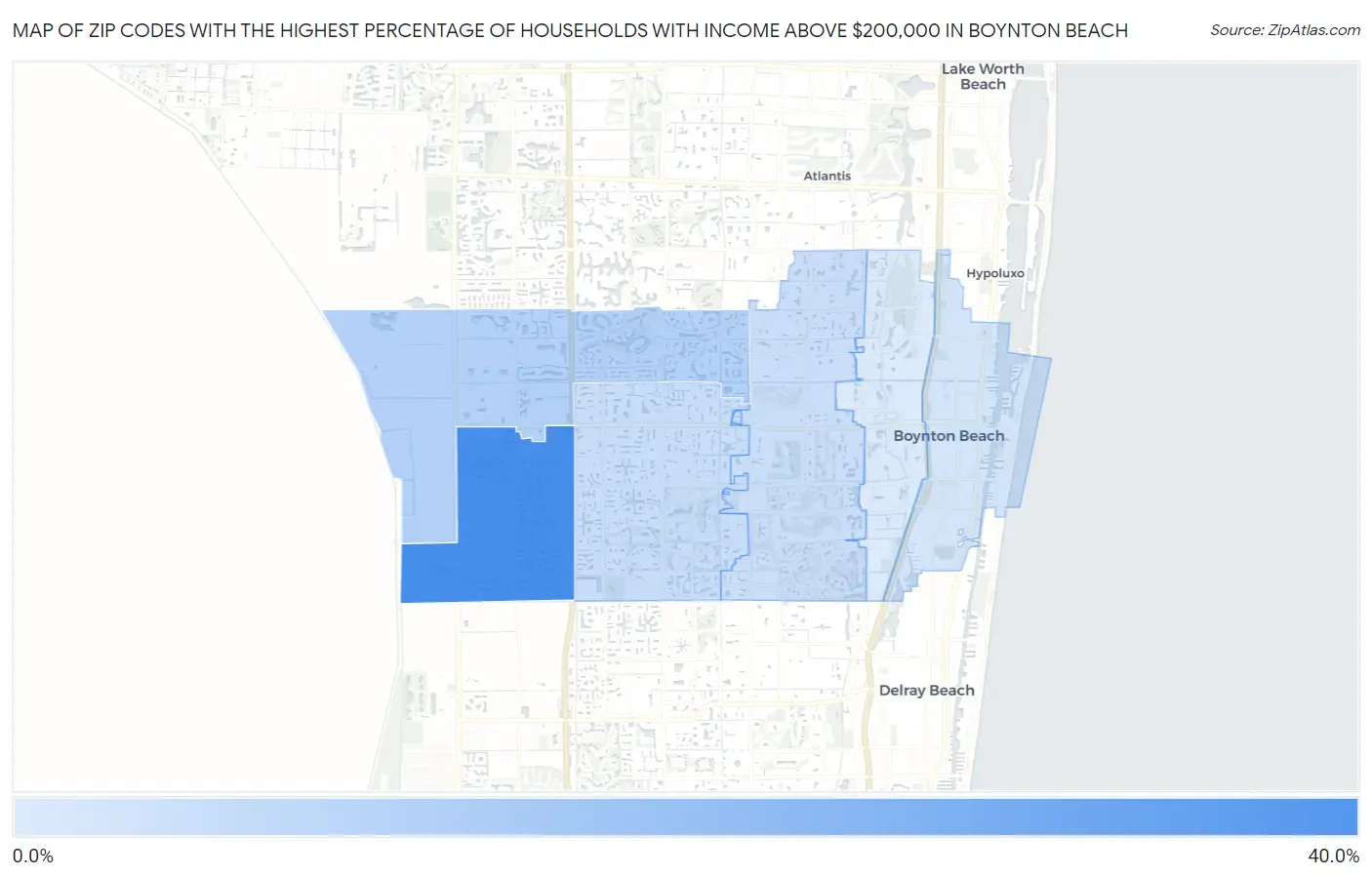 Zip Codes with the Highest Percentage of Households with Income Above $200,000 in Boynton Beach Map