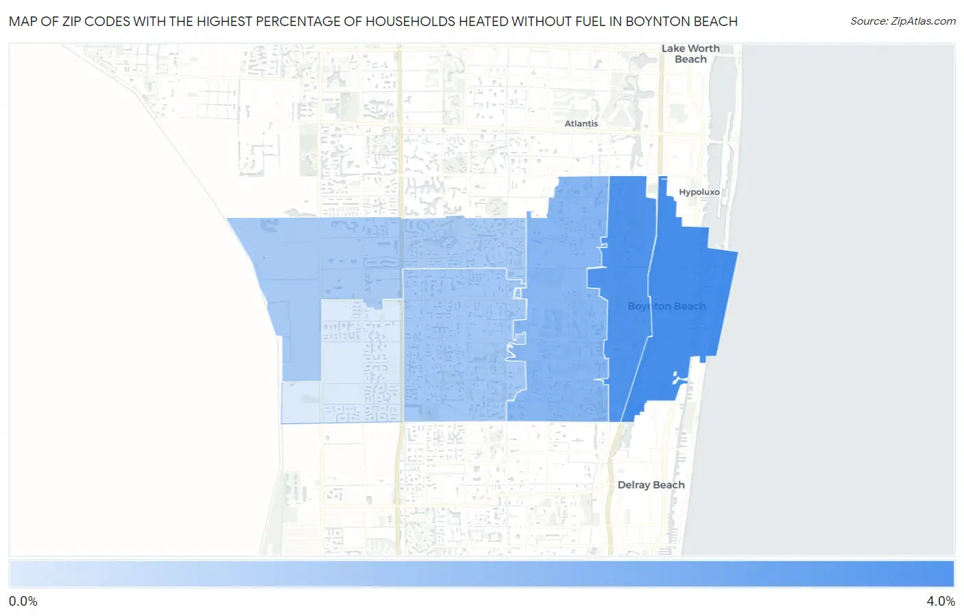 Zip Codes with the Highest Percentage of Households Heated without Fuel in Boynton Beach Map