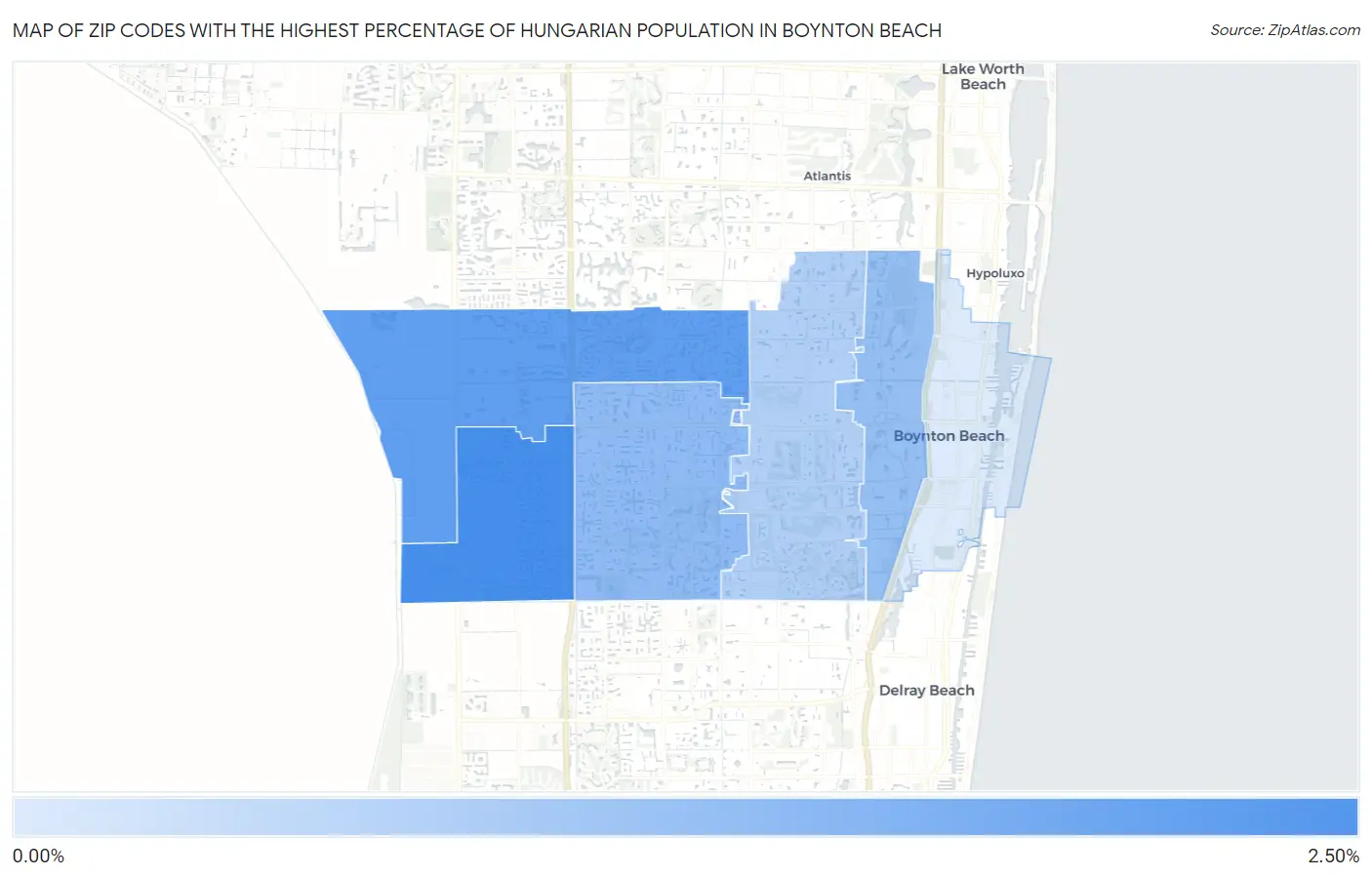 Zip Codes with the Highest Percentage of Hungarian Population in Boynton Beach Map