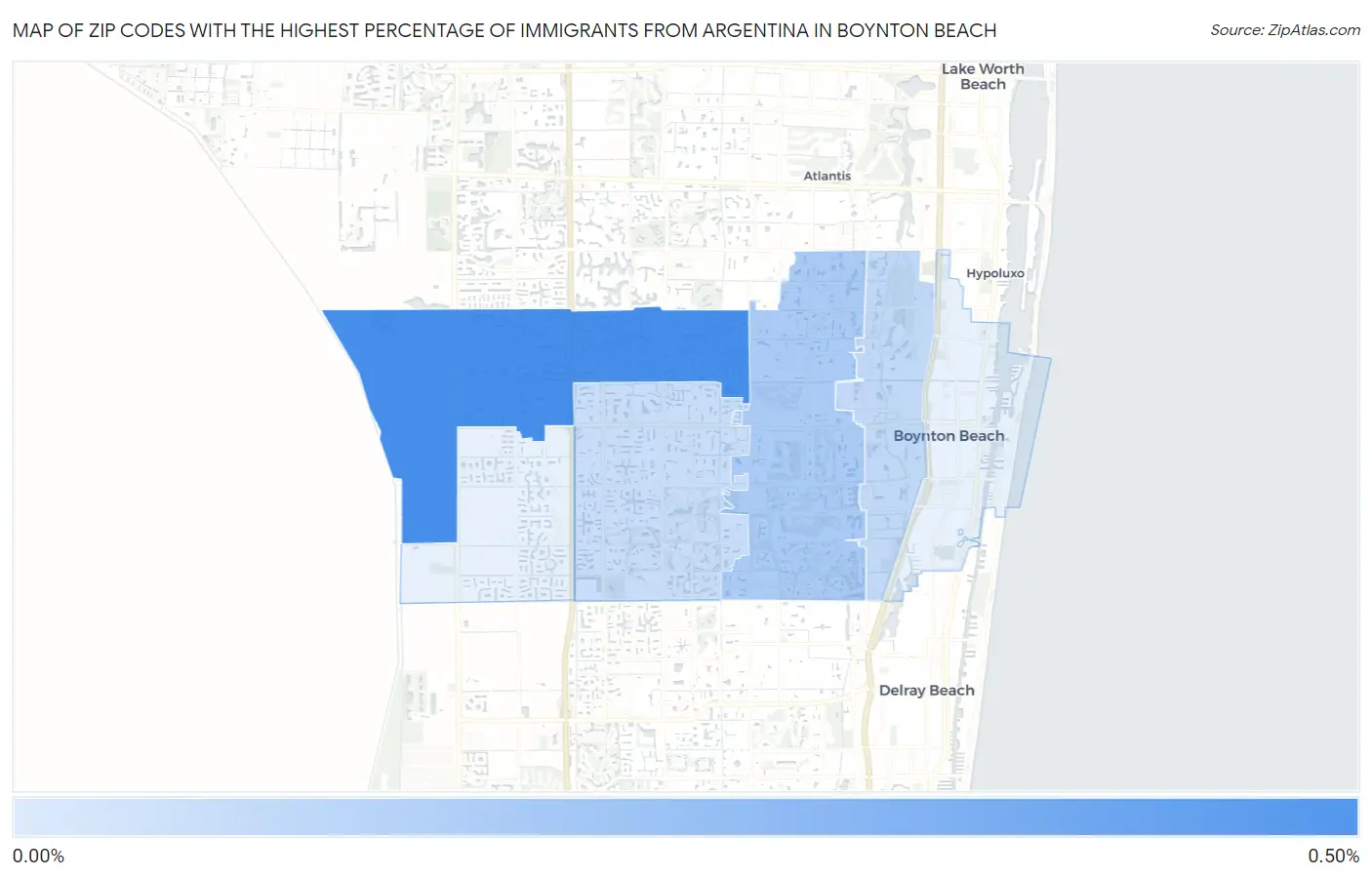 Zip Codes with the Highest Percentage of Immigrants from Argentina in Boynton Beach Map