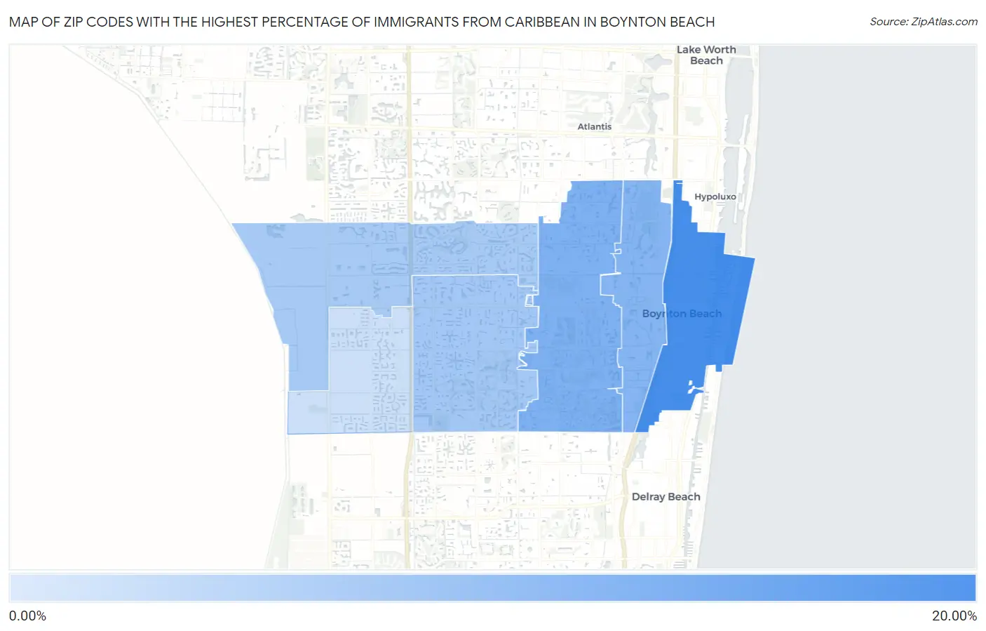 Zip Codes with the Highest Percentage of Immigrants from Caribbean in Boynton Beach Map