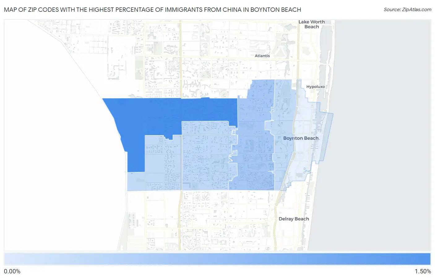 Zip Codes with the Highest Percentage of Immigrants from China in Boynton Beach Map