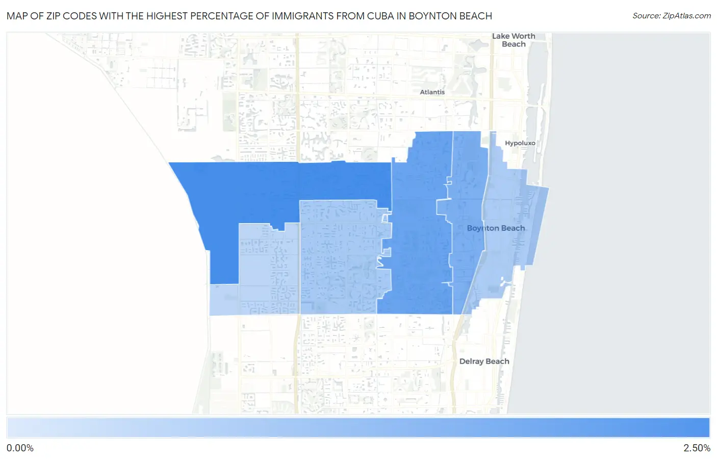 Zip Codes with the Highest Percentage of Immigrants from Cuba in Boynton Beach Map