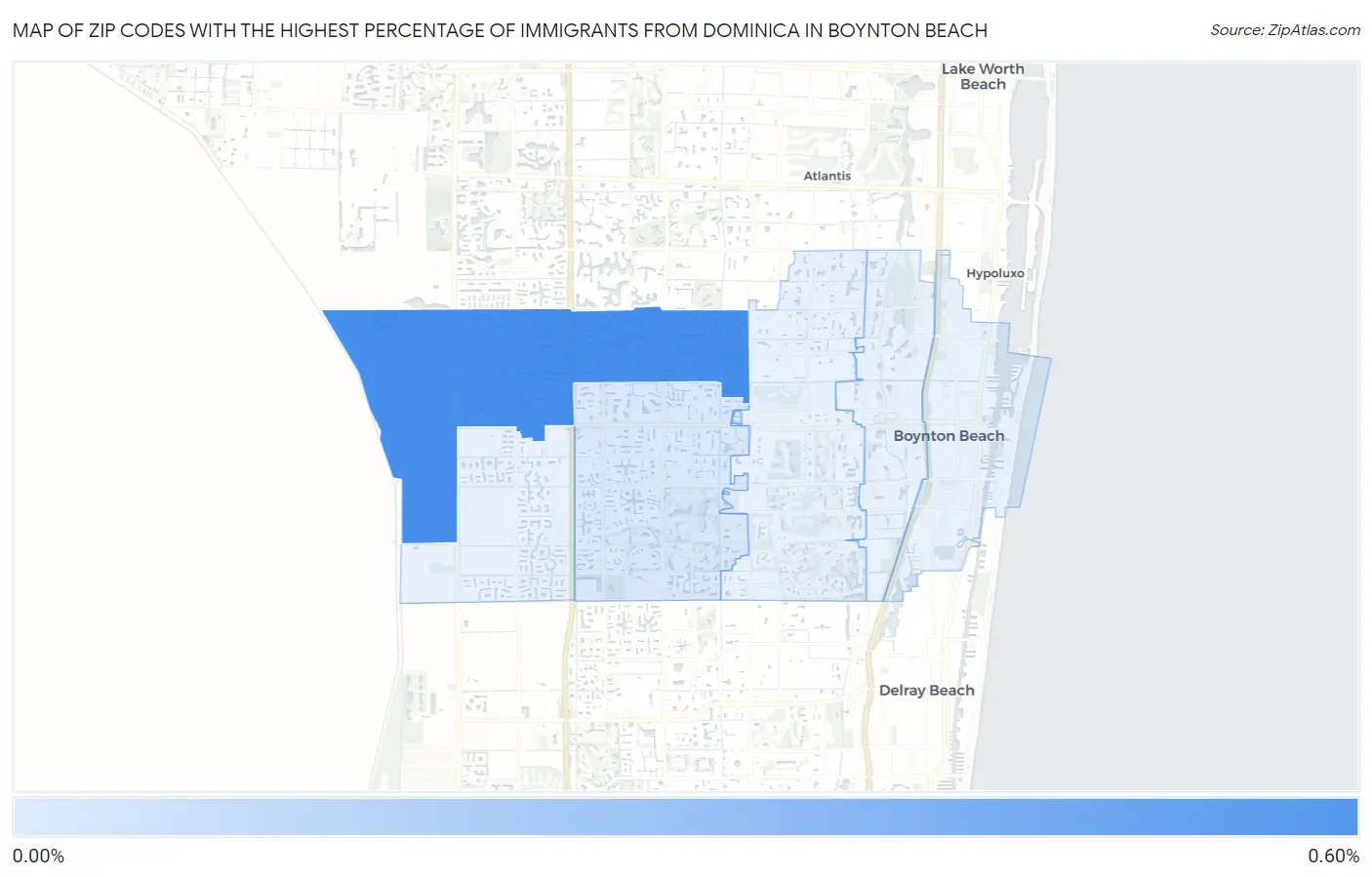 Zip Codes with the Highest Percentage of Immigrants from Dominica in Boynton Beach Map