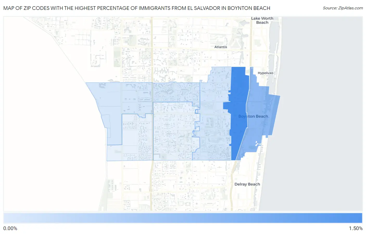 Zip Codes with the Highest Percentage of Immigrants from El Salvador in Boynton Beach Map