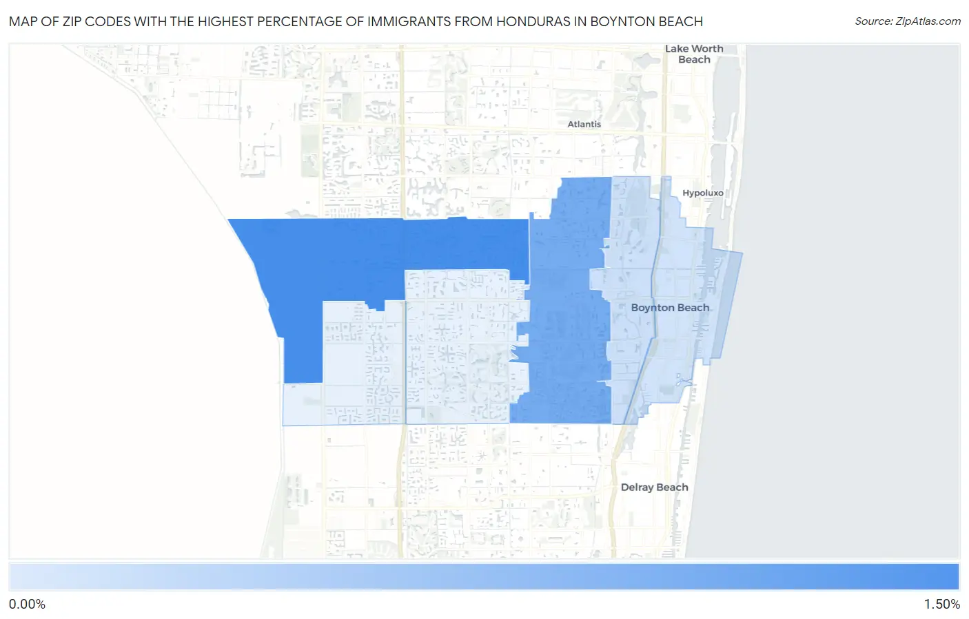 Zip Codes with the Highest Percentage of Immigrants from Honduras in Boynton Beach Map