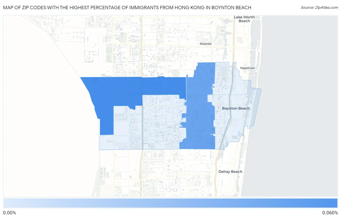 Zip Codes with the Highest Percentage of Immigrants from Hong Kong in Boynton Beach Map