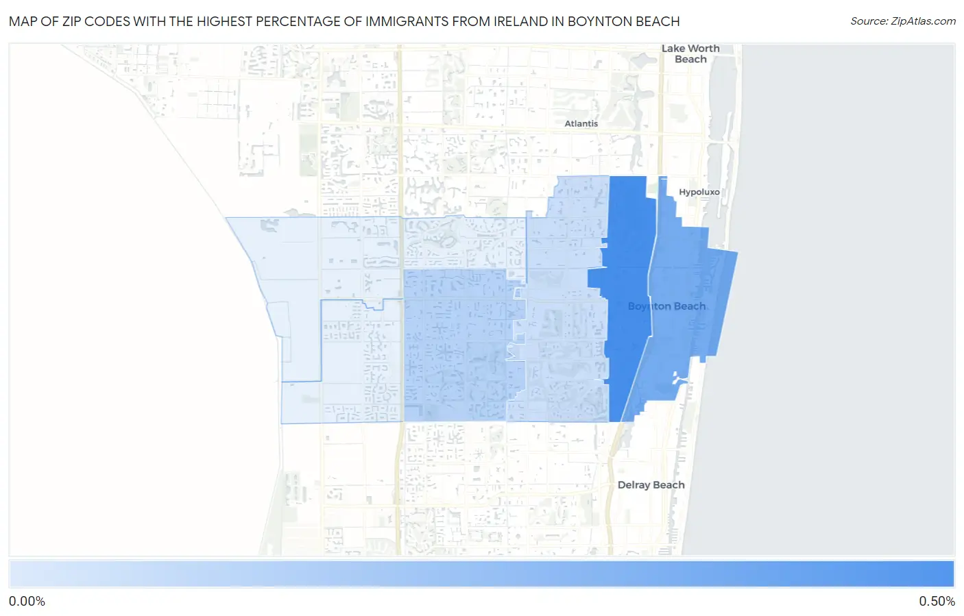 Zip Codes with the Highest Percentage of Immigrants from Ireland in Boynton Beach Map