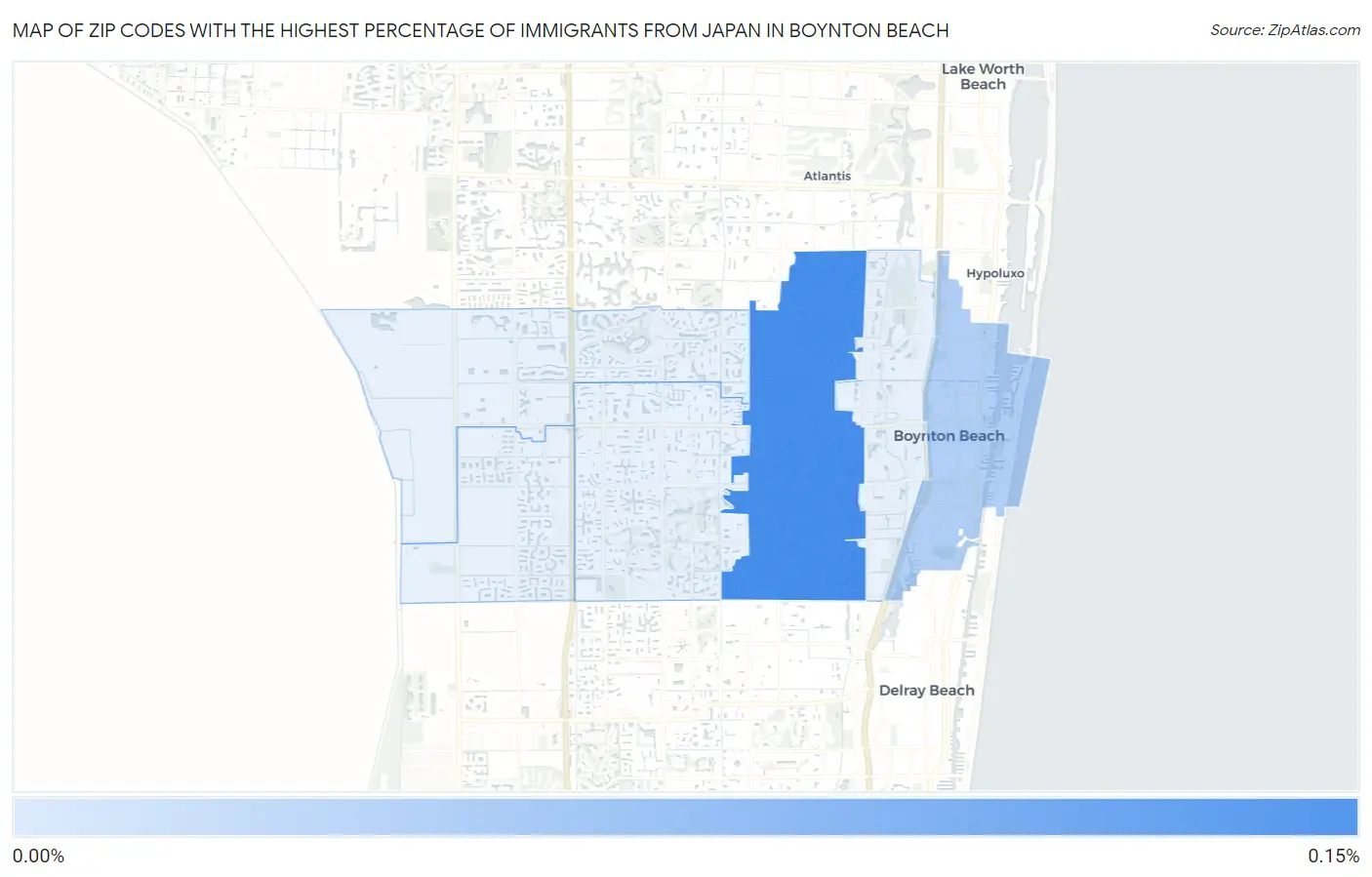 Zip Codes with the Highest Percentage of Immigrants from Japan in Boynton Beach Map
