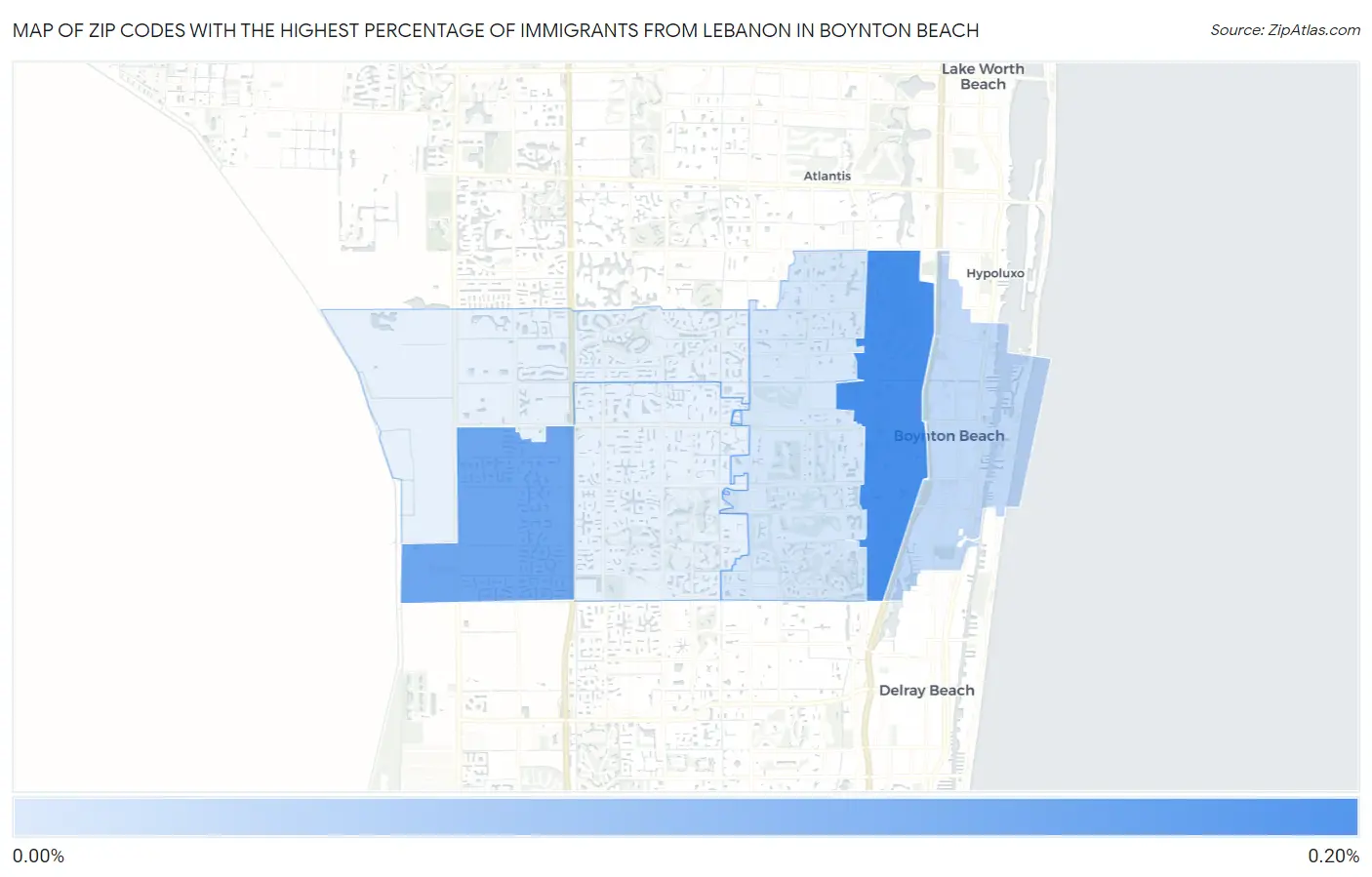 Zip Codes with the Highest Percentage of Immigrants from Lebanon in Boynton Beach Map