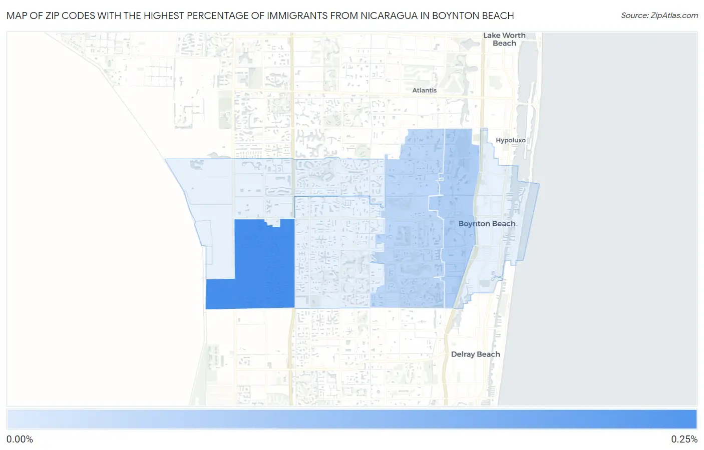 Zip Codes with the Highest Percentage of Immigrants from Nicaragua in Boynton Beach Map