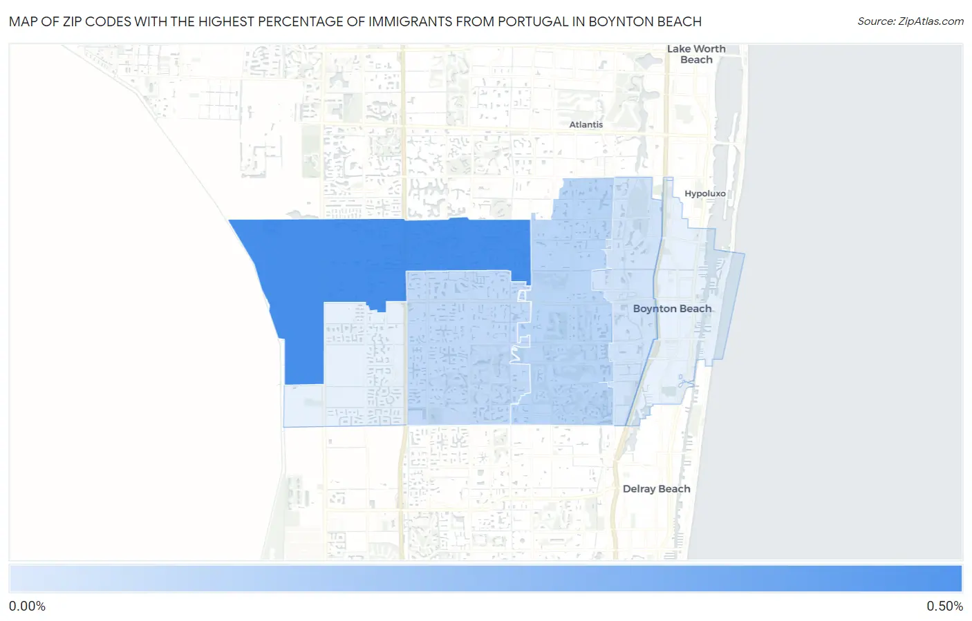 Zip Codes with the Highest Percentage of Immigrants from Portugal in Boynton Beach Map