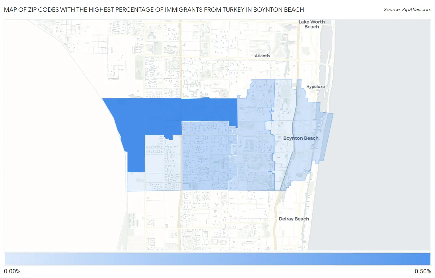 Zip Codes with the Highest Percentage of Immigrants from Turkey in Boynton Beach Map
