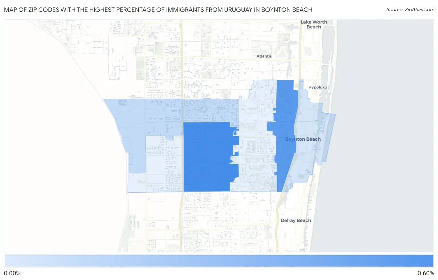 Zip Codes with the Highest Percentage of Immigrants from Uruguay in Boynton Beach Map