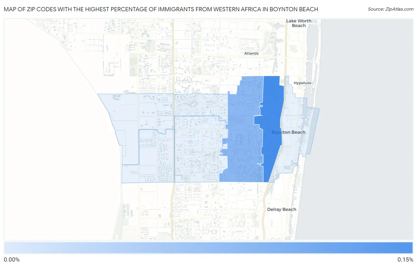 Zip Codes with the Highest Percentage of Immigrants from Western Africa in Boynton Beach Map