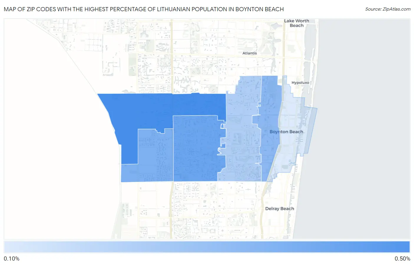 Zip Codes with the Highest Percentage of Lithuanian Population in Boynton Beach Map