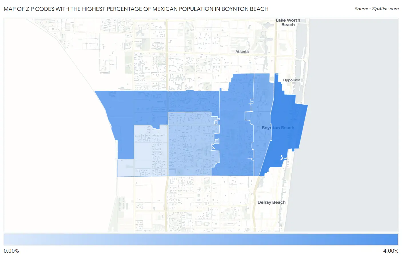 Zip Codes with the Highest Percentage of Mexican Population in Boynton Beach Map